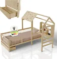 Produktbild: Juskys Kinderbett Yari 90x200 cm - Integrierter Schreibtisch, Praktische Schublade, Massiver Kieferrahmen - natur