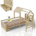 Produktbild: Juskys Kinderbett Yari 90x200 cm - Integrierter Schreibtisch, Praktische Schublade, Massiver Kieferrahmen - natur