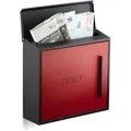 Produktbild: Relaxdays - Briefkasten rot modern Zweifarben Design, DIN-A4 Einwurf, Stahl, groß, HxBxT: 33 x 35 x 12,5 cm, schwarz-rot