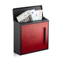 Produktbild: Relaxdays Briefkasten rot modern Zweifarben Design, DIN-A4 Einwurf, Stahl, groß, HxBxT: 33 x 35 x 12,5 cm, schwarz-rot