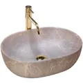 Produktbild: Rea Waschbecken Waschtisch Aufsatzwaschbecken Keramik Handwaschbecken Aufsatz Waschschale Oval Stein 48x35 Grau