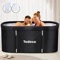 Produktbild: Faltbare Badewanne Für Erwachsene - Tragbar Mit Metallrahmen 140x57x57cm, Große Familie Spa, Mobile Spa-badewanne Für Dusche, Heißes Bad, Eisbad - Schwarz