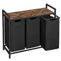 Produktbild: VASAGLE Wäschekorb 3 Fächer, Wäschesammler mit Ablage, Wäschebox, Wäschesack aus Oxford-Gewebe abnehmbar, Metallrahmen, 3 x 40 L, 92,5 x 33 x 72 cm, tintenschwarz-vintagebraun BLH301B01