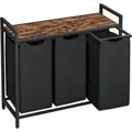 Produktbild: Vasagle Wäschekorb BLH301B01, schwarz, 3 Fächer, aus Oxford-Gewebe, 92,5 x 72 x 33 cm, 114 Liter