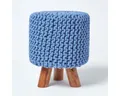 Produktbild: Homescapes Fußhocker Gestrickter Fußhocker, 42 cm hoch, blau