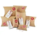 Produktbild: Frau WunderVoll® DIY Adventskalender zum Befüllen HoHoHo Kraftpapier/Vintage/Natur, Ziffern rot/Weihnachtskalender Bastelset Weihnachten,Schachteln,Kissenschachteln, Pillowbox