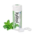 Produktbild: miradent Xylitol Zahnpflegekaugummi Spearmint Dose 30 Stück (1 x 30 g) | erfrischender Geschmack | zuckerfrei | vegan | kariespräventiv | für unterwegs