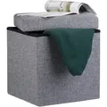 Produktbild: Faltbarer Sitzhocker, Sitzcube Als Fußablage, Sitzwürfel Aus Leinen, Mit Deckel, Hbt 38x38x38 Cm, Dunkelgrau - Relaxdays