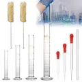 Produktbild: Messzylinder Glas, 10 pcs Dickglas Graduierten Glasmesszylinder Set mit 4 Meßzylinder 5ml/10ml/50ml/100ml 3 Glaspipetten 1 Glasstab 2 Bürst für Reagenzglas für Labor Lebensmittel Forschung Medizin