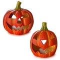 Produktbild: Kürbis-Deko Laternen 2er Set als LED Halloween-Deko - Jack Lantern Halloween-Kürbisse als beleuchtete Outdoor Grusel-Deko - Deko-Kürbis als innen Herbst-Deko oder Garten-Deko Windlicht