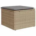 Produktbild: vidaXL Gartenhocker mit Kissen, Hocker mit abnehmbarem waschbarem Bezug, Gartenstuhl mit Stahlrahmen, Sitzhocker Gartenmöbel, Beige Poly Rattan