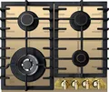 Produktbild: Kaiser Empire Gas auf Glas Gas Kochfeld 60cm Autark,Gaskochfeld,Luxus Herstellers Kaiser,Elfenbein Glas,Glaskeramik Gaskochfeld Einbau,3,8 kW Wok Brenner,Metallrahmen Bronze,Brennersockel – Gold