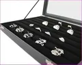 Produktbild: Schmuckkasten Schmucklade Schaukasten Schmuckdisplay für Ringe mit Glasdeckel schwarz