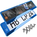 Produktbild: Kennzeichenhalter Nummernschildhalterung Auto Blau Chrom universell 520x110mm inkl. 8 Schrauben Kennzeichenhalterung Nummernschildhalter pkw 2 Stück