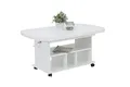 Produktbild: Hela Tische, Funktionscouchtisch Babsi, Holzwerkstoff melaminbeschichtet, Weiß, höhenverstellbar 53-63 cm, ausziehbar 107-157 cm, auf Rollen