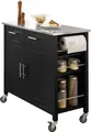 Produktbild: SoBuy FKW108-SCH Design Küchenwagen mit Edelstahlplatte Kücheninsel Küchenschrank Rollwagen Sideboard Servierwagen Schwarz BHT ca.: 107x94x46cm