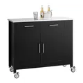 Produktbild: SoBuy Küchenwagen mit Edelstahlplatte Rollwagen mit Seitenregal, Sideboard, Kücheninsel, Küchenschrank & Servierwagen auf Rollen, Mobiler Trolley für Küchenorganisation Schwarz 107x94x46 cm FKW108-SCH