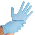 Produktbild: FRANZ MENSCH Hygostar Nitrilhandschuhe Safe Light | puderfrei, blau, 9/L, 24cm, 100 Stück, Einweghandschuhe, Einmalhandschuhe, in Gr. XS, S, M, L, XL & XXL verfügbar