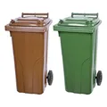 Produktbild: PROREGAL SuperSparSet 2x 2-Rad-Mülltonne MGB | HDPE-Kunststoff | 120 Liter | Braun & Grün | Mülltonne, Müllgroßbehälter, Mülleimer, Abfalltonne, Müllbehälter, Universaltonne