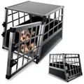 Produktbild: Juskys Alu Hunde-Transportbox M - 69×54×50 cm – Auto Hundebox robust & pflegeleicht, Gittertür verschließbar, Aluminium Transportbox für Hunde - Silber/Schwarz