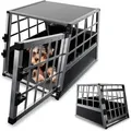 Produktbild: Alu Hundetransportbox – Auto Hundebox Robust & Pflegeleicht, Gittertür Verschließbar, Aluminium Transportbox Für Hunde - Größe M - 69×54×51 Cm - Juskys