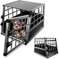 Produktbild: Alu Hundetransportbox – Auto Hundebox Robust & Pflegeleicht, Gittertür Verschließbar, Aluminium Transportbox Für Hunde - Größe M - 69×54×51 Cm - Juskys