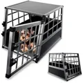 Produktbild: Alu Hundetransportbox – Auto Hundebox Robust & Pflegeleicht, Gittertür Verschließbar, Aluminium Transportbox Für Hunde - Größe M - 69×54×51 Cm - Juskys