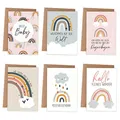 Produktbild: Papierdrachen Glückwunschkarten zur Geburt | 6 verspielte Grußkarten als Klappkarte inklusive Umschlag zur Geburt des Babys - Stilvolles Design - Motiv Regenbogen