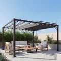 Produktbild: Pergola HWC-L40, Garten Lamellen-Pavillon Terrassenüberdachung, 8cm-Alu-Gestell Stoff/Textil, 3x3m anthrazit