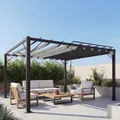 Produktbild: Pergola HWC-L40, Garten Lamellen-Pavillon Terrassenüberdachung, 8cm-Alu-Gestell Stoff/Textil, 3x3m anthrazit