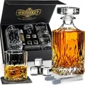 Produktbild: Whisiskey – Whisky Karaffe Set - Whiskey Geschenke für Männer – Whiskygläser - Dekanter 800ML, Geschenkbox, Whiskey Gläser, Steine, Zubehör