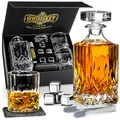 Produktbild: WHISISKEY Whiskey Karaffe Set - Whiskey Geschenkset - Geschenke für Männer - Männergeschenke Geschenk - Geburtstagsgeschenk Mann - Klassische Dekanter 700ML, 2 Whisky Gläser, 4 Whisky Steine