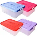 Produktbild: teprovo Allibert 4 Stück Boxen Aufbewahrung Aufbewahrungsbox Box Deckel Lagerboxen Kunststoff 12 L Transparent