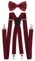 Produktbild: axy Herren Hosenträger mit Fliege - 4 Starken Clips X-Form (Weinrot (Hosenträger Breit 2,5cm))
