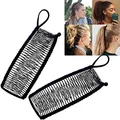 Produktbild: Lsydgn Bananen-Haarspange der Doppelkamm Dehnbarer Bananen-Kamm Vintage Bananen Haarspangen Versenkbarer Haarschmuck 30-Zahn-Bananenkammclip Professionelle Haarstyling-Werkzeuge für Frauen(Schwarz)
