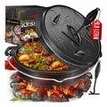 Produktbild: KESSER Dutch Oven Set BBQ Feuertopf Schmortopf, Gusseisen Topf mit Deckelheber Henkel und Schlitz für Themormeter, kochkessel Grilltopf Gulaschkessel für Oudoor & Indoor