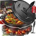 Produktbild: KESSER® Dutch Oven Set BBQ Feuertopf Schmortopf, Gusseisen Topf mit Deckelheber Henkel und Schlitz für Themormeter, kochkessel Grilltopf Gulaschk...