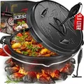 Produktbild: Dutch Oven Set Bbq, Schmortopf, Gusseisen Topf Mit Deckelheber Henkel Und Schlitz Für Themormeter, Grilltopf, Gulaschkessel, Do9p - 9.0 Liter / Topf Mit Füße - Kesser