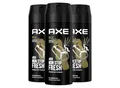 Produktbild: axe Deo-Spray 3x Axe Bodyspray Gold Deo ohne Aluminium 150 ml, 3-tlg., bekämpft geruchsbildende Bakterien und unangenehme Gerüche
