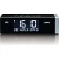 Produktbild: Lenco CR-640BK - Stereo FM-Radiowecker mit funkgesteuerter Uhr und AUX-Eingang - Weiß - Schwarz/Silber
