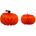 Produktbild: 2er-Set XXL Hänger Zier - Kürbis Honeycomb, Papierkürbis, Halloweenkürbis aus Papier, Honeycomb Kürbis in orange, Lieferumfang 2 Stück, Größe: L/B/H 25 x 20 x 25cm / 30 cm x 23 cm x 30 cm.
