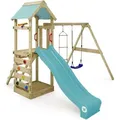 Produktbild: Wickey Spielturm Klettergerüst FreeFlyer mit Schaukel & Rutsche, Kletterturm mit Sandkasten, Leiter & Spiel-Zubehör - pastellblau