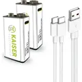 Produktbild: KAISER ELECTRONICS 9V Lithium Batterie , wiederaufladbar, USB-C, 2er Pack, 2600mWh