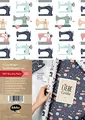 Produktbild: Geschenkpapier-Set: Nähmaschinen, Stoff, Wolle, Stricken - 4x Einzelbögen + 1x Postkarte