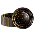 Produktbild: 50 Stück Pappteller schwarz gold 18cm Partyteller Goldfolie Teller Set Einweg...
