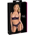 Produktbild: Hebe plus Straps-String ouvert aus lila Stretch-Spitze mit schwarzen Details – Cottelli LINGERIE