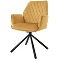 Produktbild: Esszimmerstuhl Aus Samt, Senfgelb, Wohnzimmerstuhl Mit Armlehne & Rückenlehne, Drehstuhl Auto-position, Polsterstuhl Mit Metallbeine, Ergonomische Sessel Drehbar, Küchenstuhl Loungesessel - Ml-design