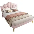 Produktbild: OKWISH Polsterbett 90x200 Rosa mit muschelartigem Kopfteil, goldenen Eisenbeinen, verstellbarem Kopfteil, stabilem Lattenrost und 22 cm Stauraum