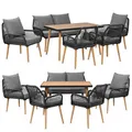 Produktbild: Garten Sitzgruppe für 6 Personen mit WPC Tisch, Sofa, Stühlen – wetterfest – Seilgeflecht – Sitzkissen – Outdoor Lounge - anthrazit/holz