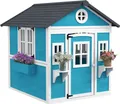 Produktbild: Outsunny Kinderspielhaus aus Holz mit Fenster Blumenregal Pflanzenkasten und Tür